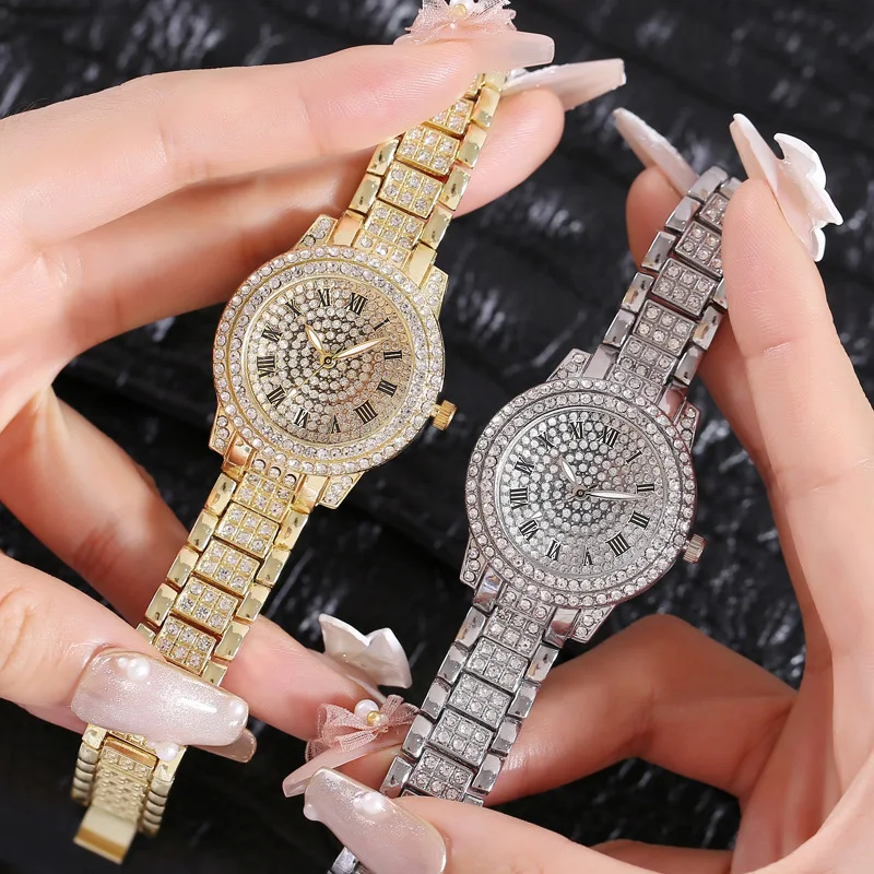 Luxury Shiny Fine Zircon Quartz Watch Elegant All-Star Jewels Women Mechanical Wristwatches Fashion Folding Wrist Watches Buckle