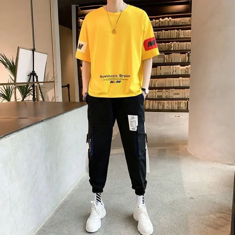 Korean Yellow Shirt Outfit Men Kpop Male T Shirt Slim Fit Stretch