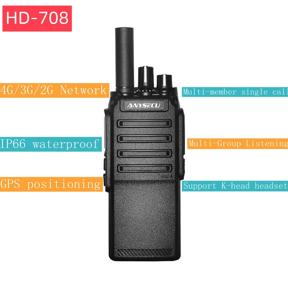 Hd-708 4G Lte Rete Pubblica Digital Trunking Walkie-Talkie Cellulare Gps Multi-Member Single Call 2800Mah Ip66 Impermeabile