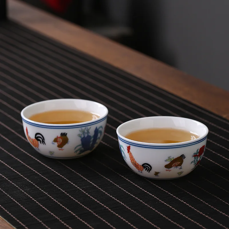 45ML/110ML Chicken Bowl Cup Blue and-white Jingdezhen Teacup Single Ceramic Handmade Daming Dehua Antique Playing Kungfu Tea Set