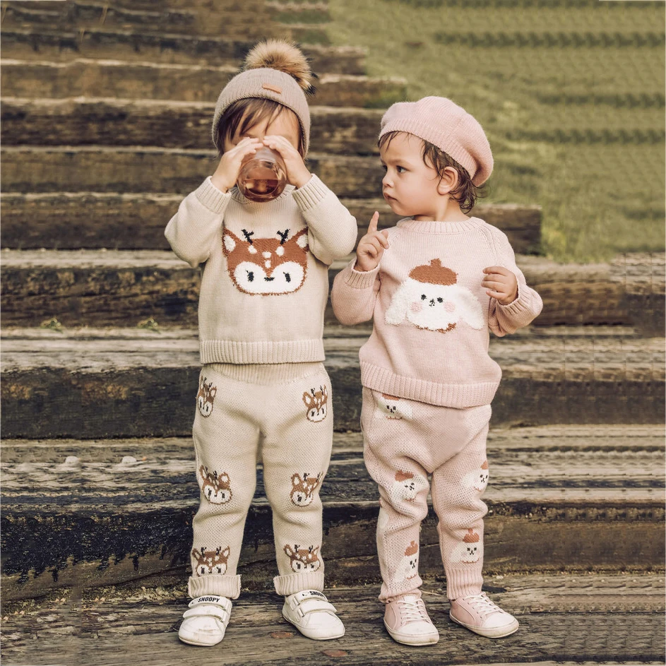 Baby Boys Girls Spring Fall Sweater Clothes Suits Infant Sweater Tops + Pants Newborn Toddler Warm Outwear Clothing knit sweater