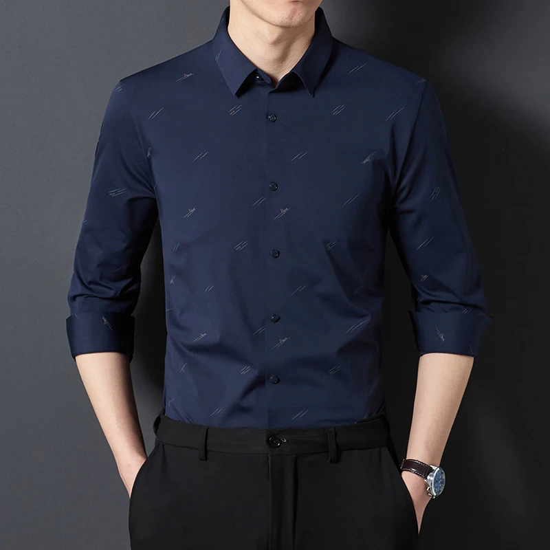 

Anti Wrinkle Shirt Men Long Sleeve Shirts Solid Color Business Casual High Quality Luxury Men's Clothing
