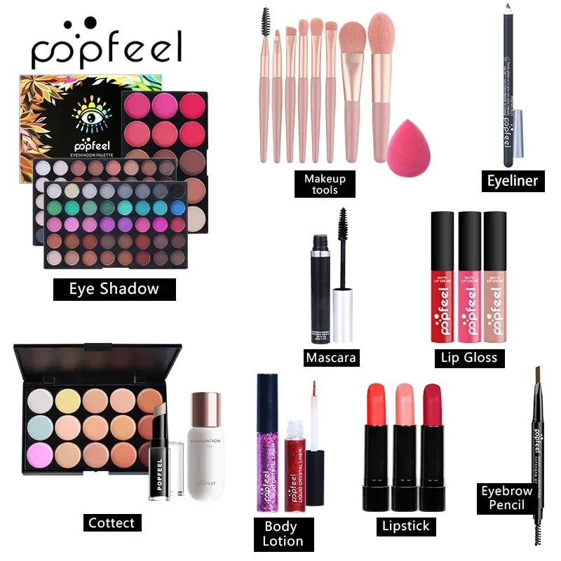 Makeup Combo Set Eyeshadow Lipstick Eyebrow Pencil Eyeliner Concealer Mascara Foundation Isolation Brush Makeup Korean Cosmetics
