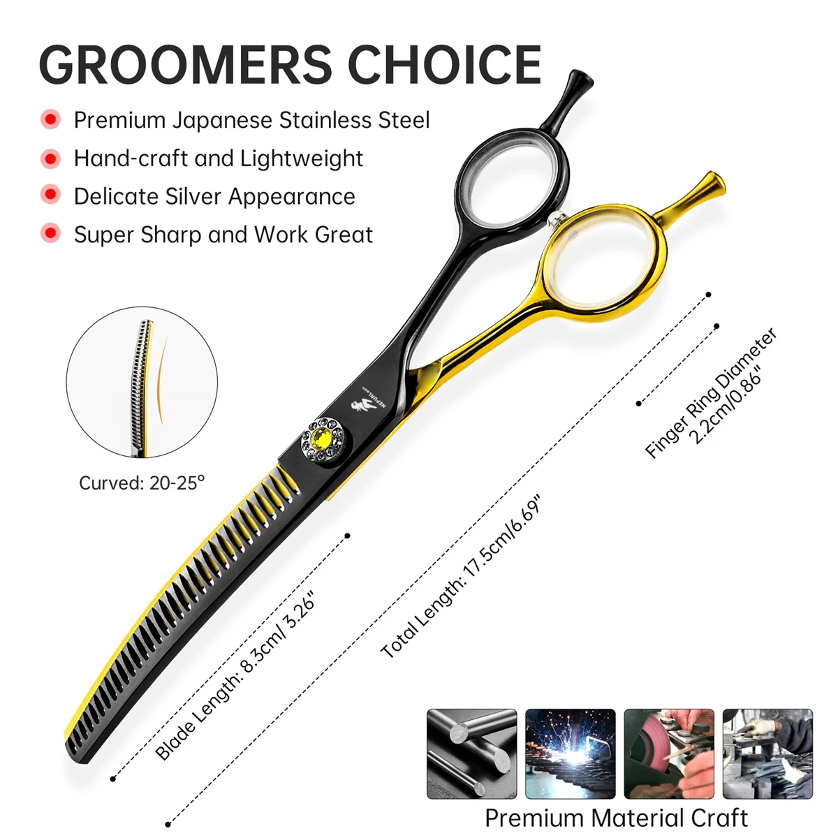 Dog Grooming Scissors Japan Stainless 7" Professional Curved Thinning for Groomer Bend Down