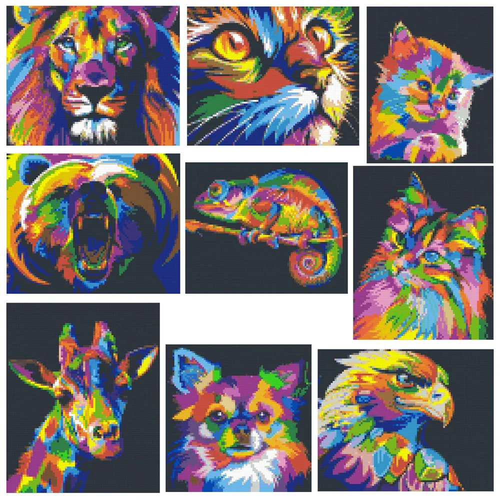 New Mosaic Painting Animals Lion Cat Building Block 3D DIY Home ...