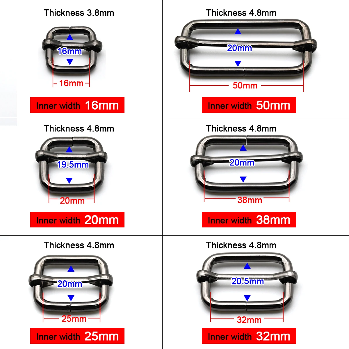 Metal Tri Gilde Buckle Rectangle Ring Slider Adjust Buckle Leathercraft Bag Parts Backpack Shoulder Strap Belt Accessories