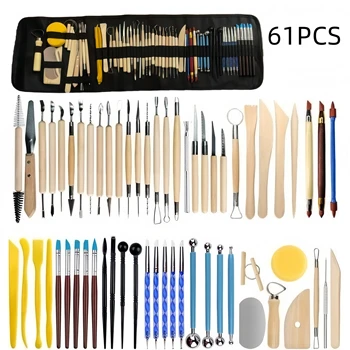 Pottery Clay Sculpting Tools Set Wooden Modeling Carving Tools Kit with Storage Bag for Ceramic DIY Art Craft 1