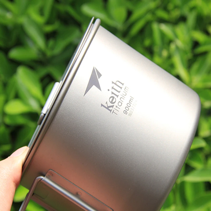 Keith 900ml Portable Outdoor Camping Hiking Travel Titanium Water Cup Titanium Mug With Lid Foldable Handle Ti3209 3