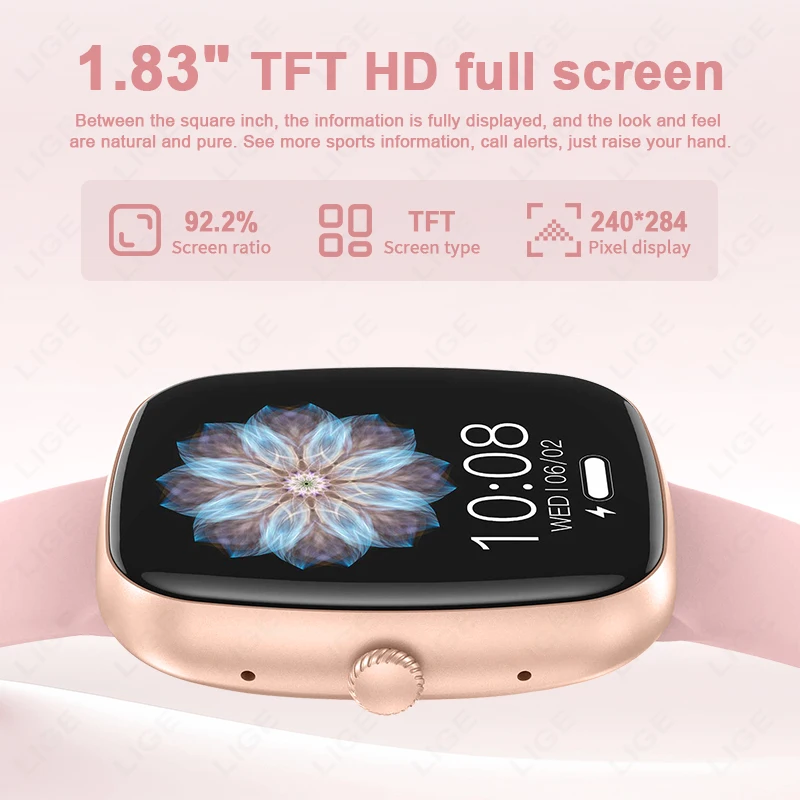 LIGE New Square Smartwatch Men Women 1.83 Inch Bluetooth Call Customized Watch Face Bracelet 130+ Sports Modes Smart Watch Man