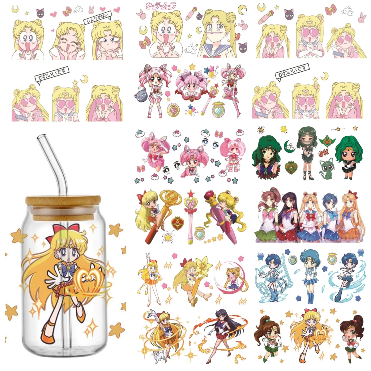 

Miniso Japanese Cartoon 3D UV DTF Libbey Cup Wrap beauty warrior Transfer For Glass ceramics stainless steel 16oz