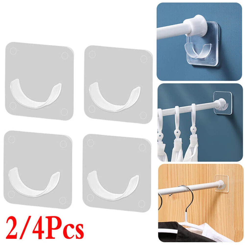 2/4pcs Self-Adhesive Curtain Rod Bracket Wall Drapery Hook Holder Pole Brackets Window Treatments Hardware Curtain Rods