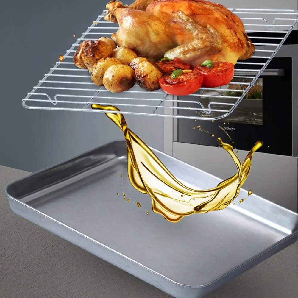 

Draining Tray Set Stainless Steel Oven Baking Pan Grill Rack Set Non-stick Bbq Serving Dish with Rack for Outdoor Camping