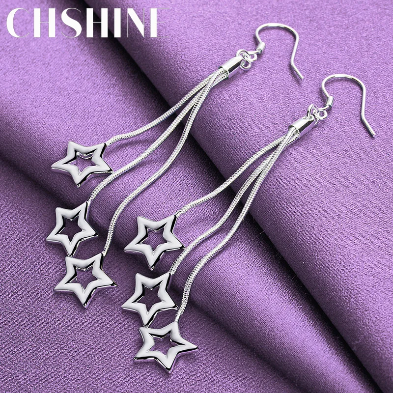 

CHSHINE 925 Sterling Silver Three Stars Earrings Charm Jewelry Women's Party Fashion Eardrop