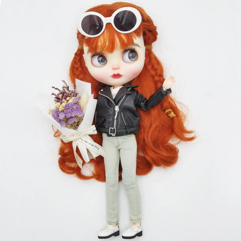 Blythe Doll Jeans Short Pants and Plaid Blouse for Ob24 Ob22 Azone Doll Clothes