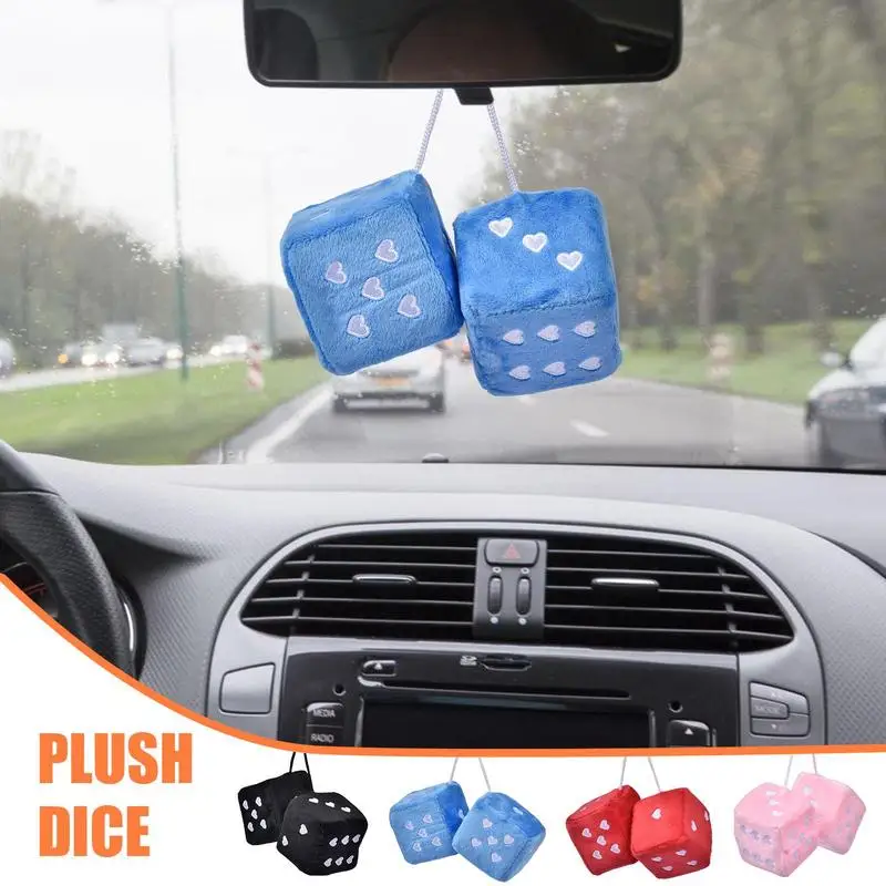 

Car-Styling Fuzzy Dice Dots Rear View Mirror Hangers Plush Dice With Heart-Shaped Dots Hanging Car Interior Decor Accessories