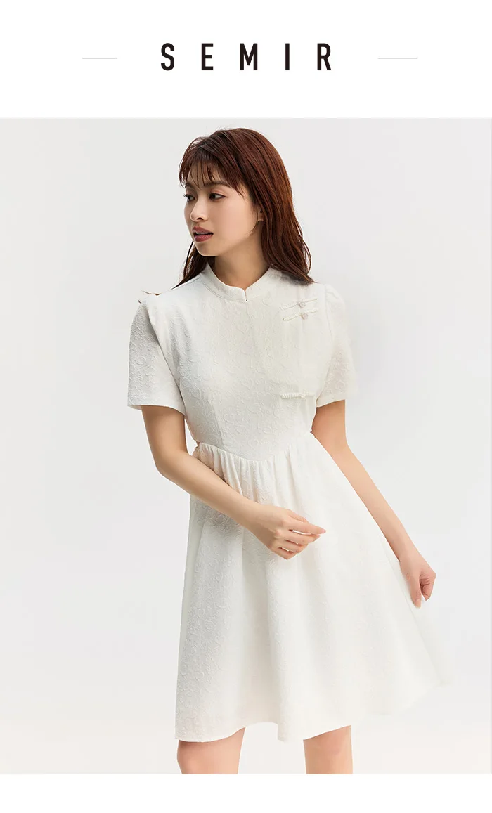 Women Dress Small Stand-Up Collar Buttoned Elegant And Gentle Summer Slightly Sexy Short Skirt New Arrival