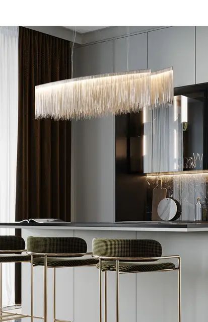Hermosa lámpara colgante Art Deco, cadena de aluminio para salón, dormitorio, restaurante, lámpara colgante de Metal plateado 3