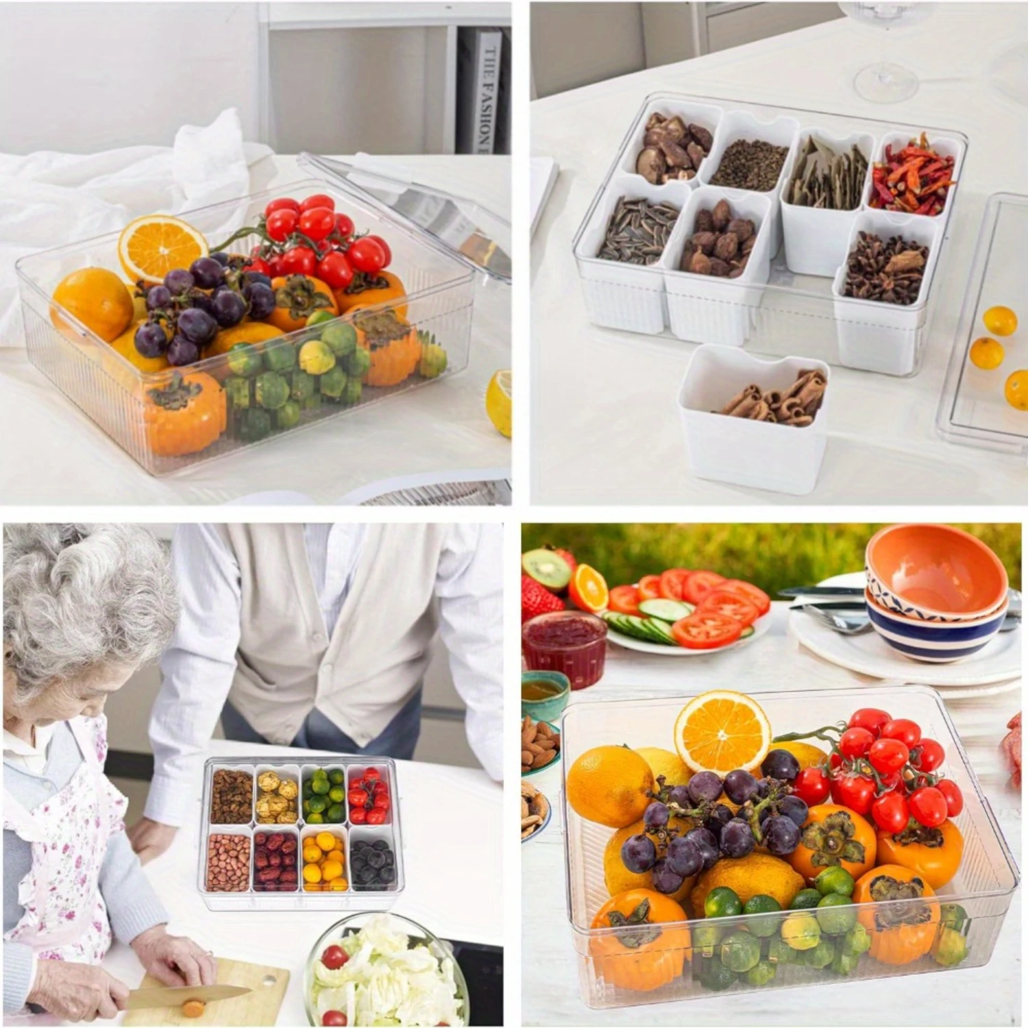 Plastic Snack Organizer Box with Removable Dividers-Airtight Serving Tray with Lid-Multi-Compartment Charcuterie Snack Conta