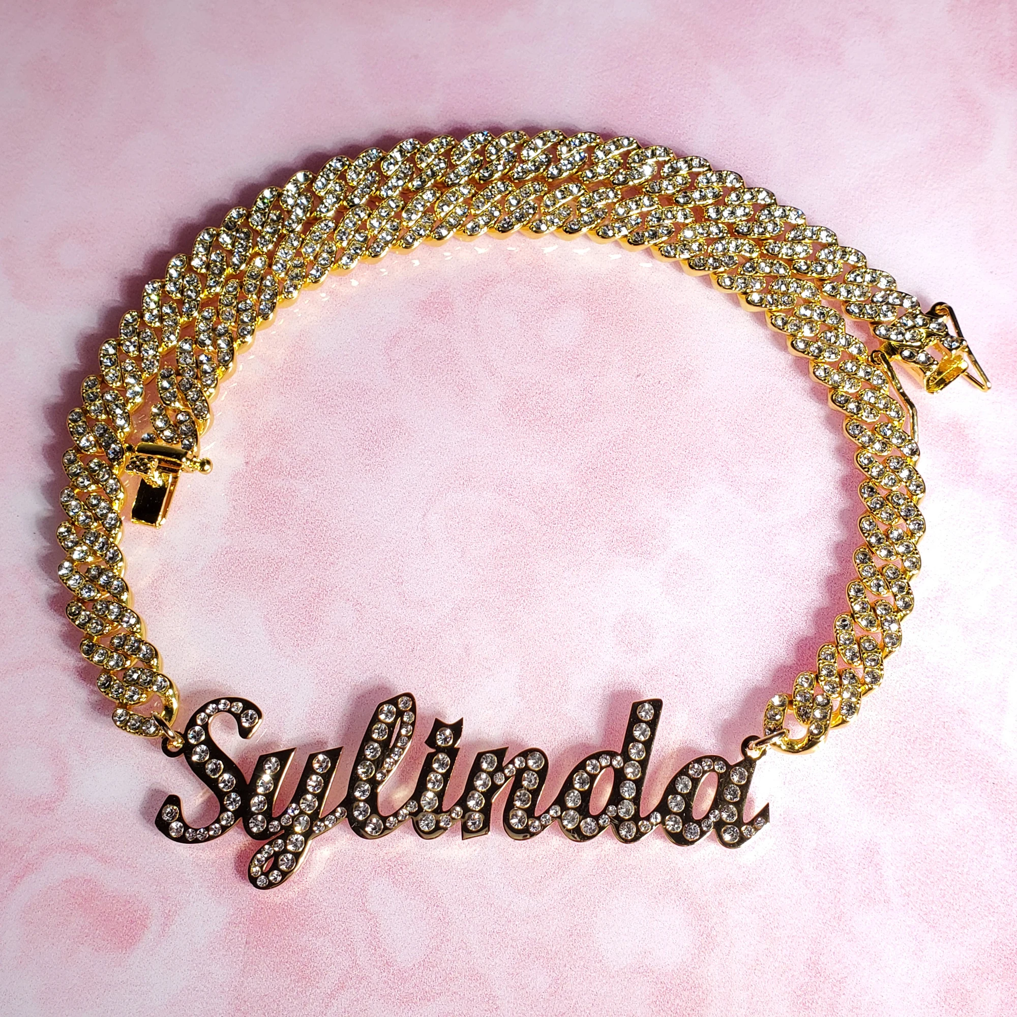 Personalized Name Necklace Stainless Steel with Rhinestone Cuban Chain Choker Necklace Perfect Gift for Her Part Prom Jewelry