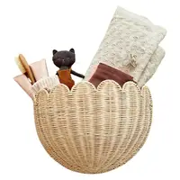 Scalloped Wicker Baskets For Wall Natural Woven Rattan Organizer Scalloped Home Decor Storage For Living Room Study Nursery 1