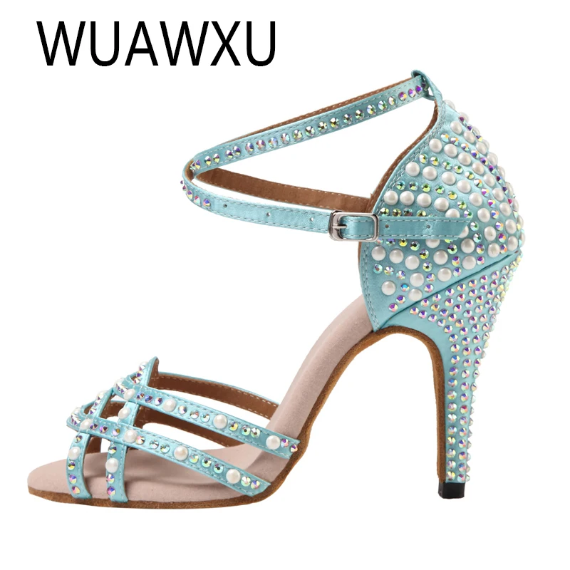 Women's party dancing shoes Women's satin shiny rhinestone soft soled Latin dancing shoes Women's salsa dancing shoes Heels 5CM-