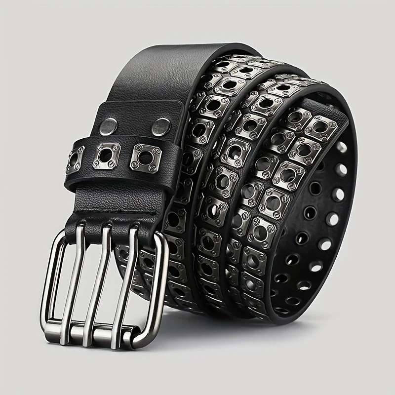 ★CERRIC★ TWO RING RIVET BELT XZQTIVE Studded Belt Metal Punk Rock Rivet Fit Pant 31-36