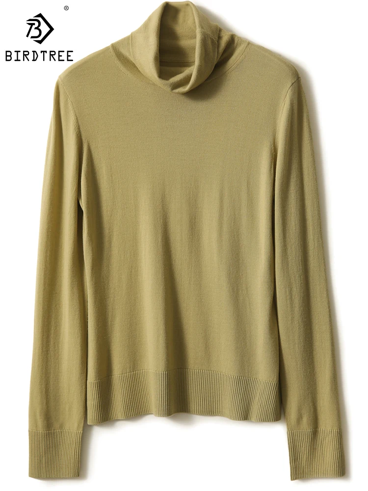 

BirdTree 100%Sheep Wool Pullover,Women High Neck Solid,Slouchy Style Comfortable Commute Knitwear Underneath,Spring T41818QD