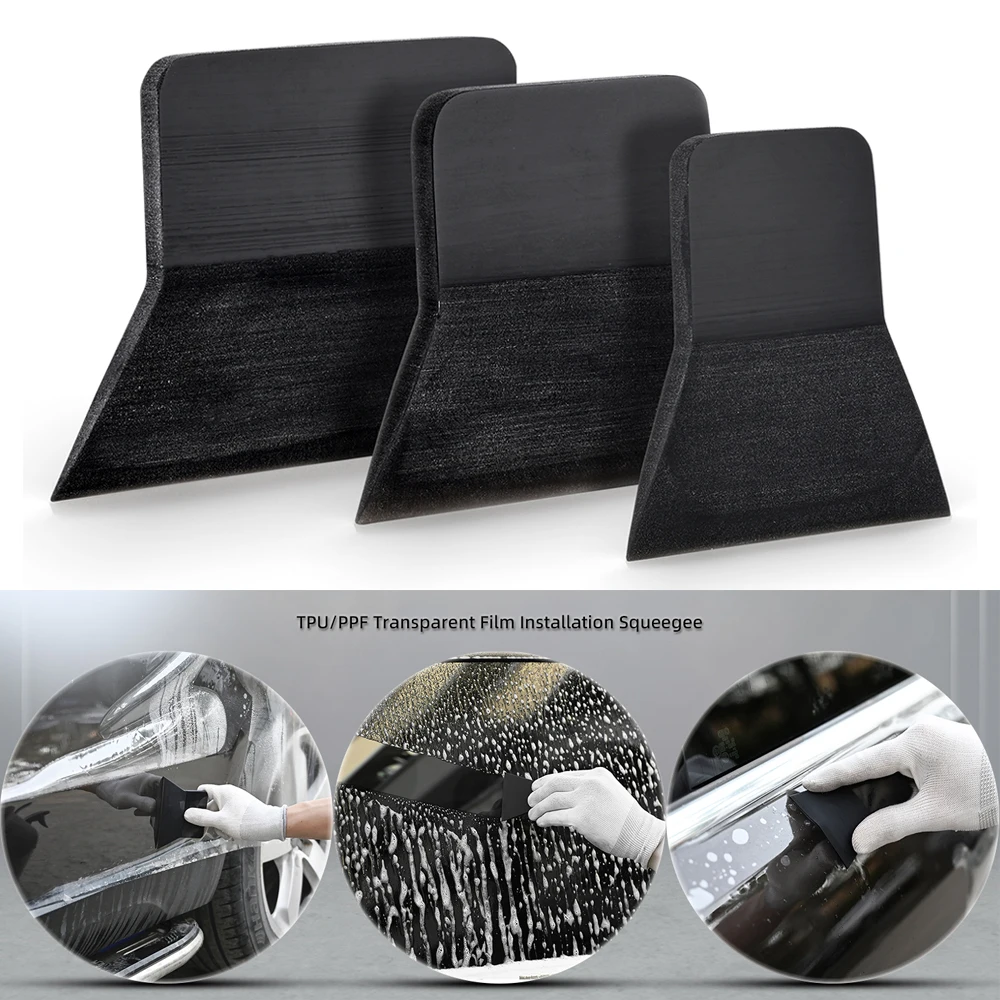 

FOSHIO Black Handheld Scraper Carbon Fiber Film Sticker Install Squeegee 3pcs/Kit Car Wash Cleaning Window Tint Vinyl Applicator