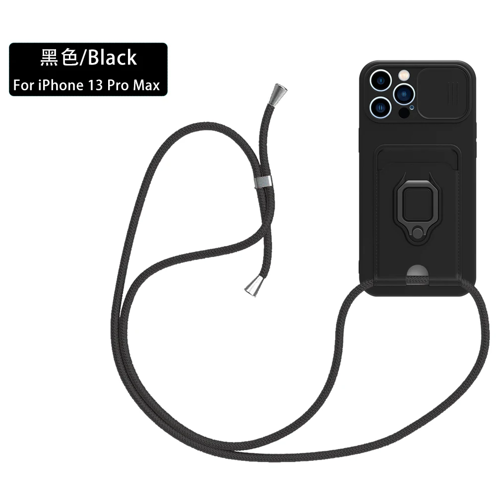 Magnetic Ring Holder Wallet Case with Lanyard Attachment