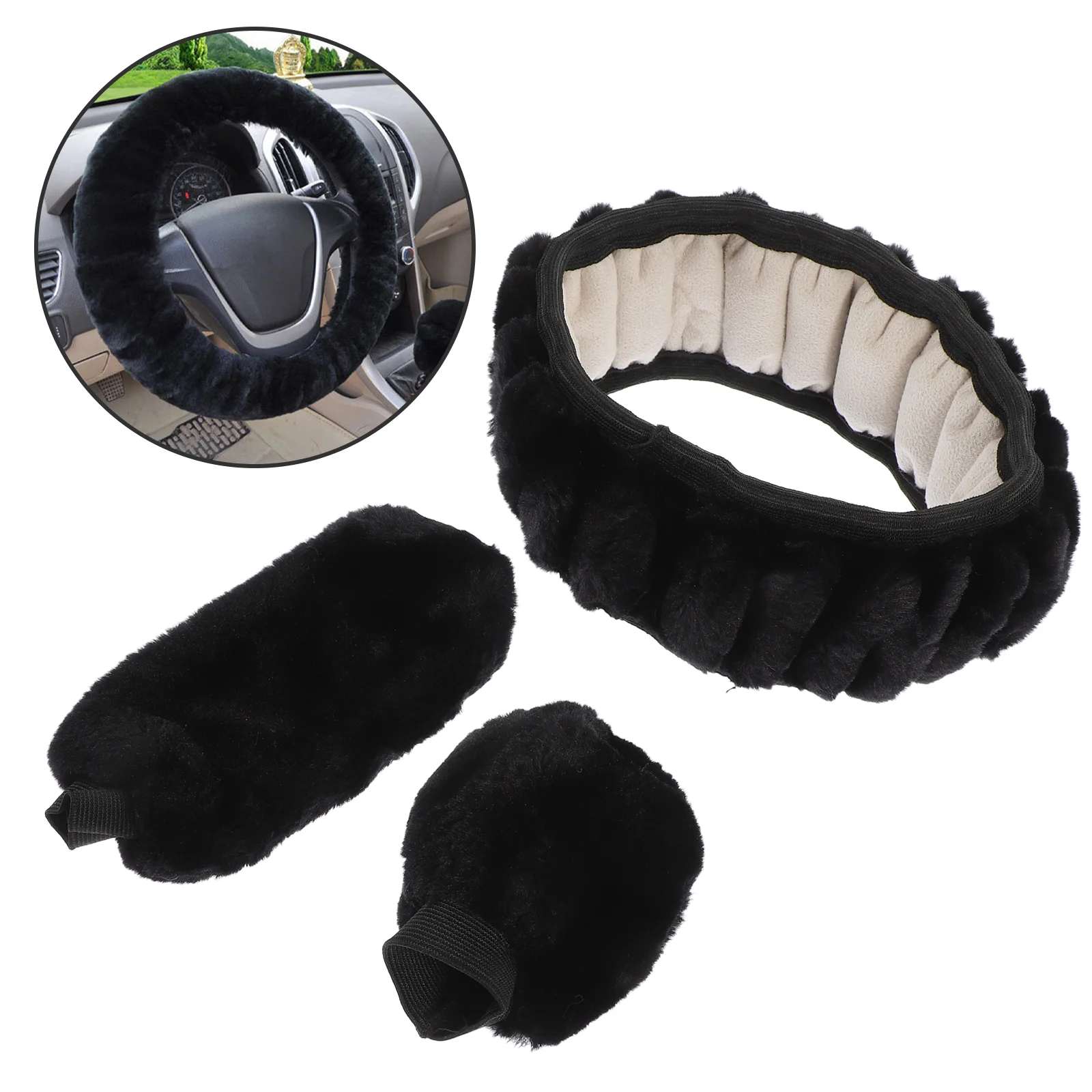 

Car Steering Wheel Cover Handbrake Vehicle Decor Fluffy Warm Fuzzy Gear Shift Universal Winter