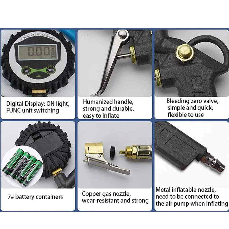 Car Tyre Air Pressure Gauge Tire Inflator Pneumatic Tool 0-220psi LCD Display