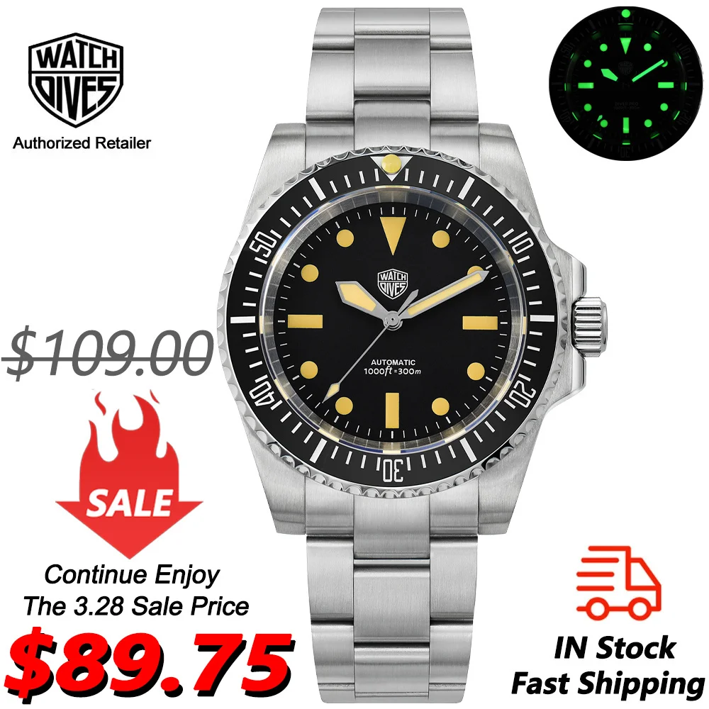 

Watchdives WD1680 NH35 Automatic Stainless Steel Sapphire Crystal Wristwatch BGW9 Super Luminous 300M Water Resistan Watch Men