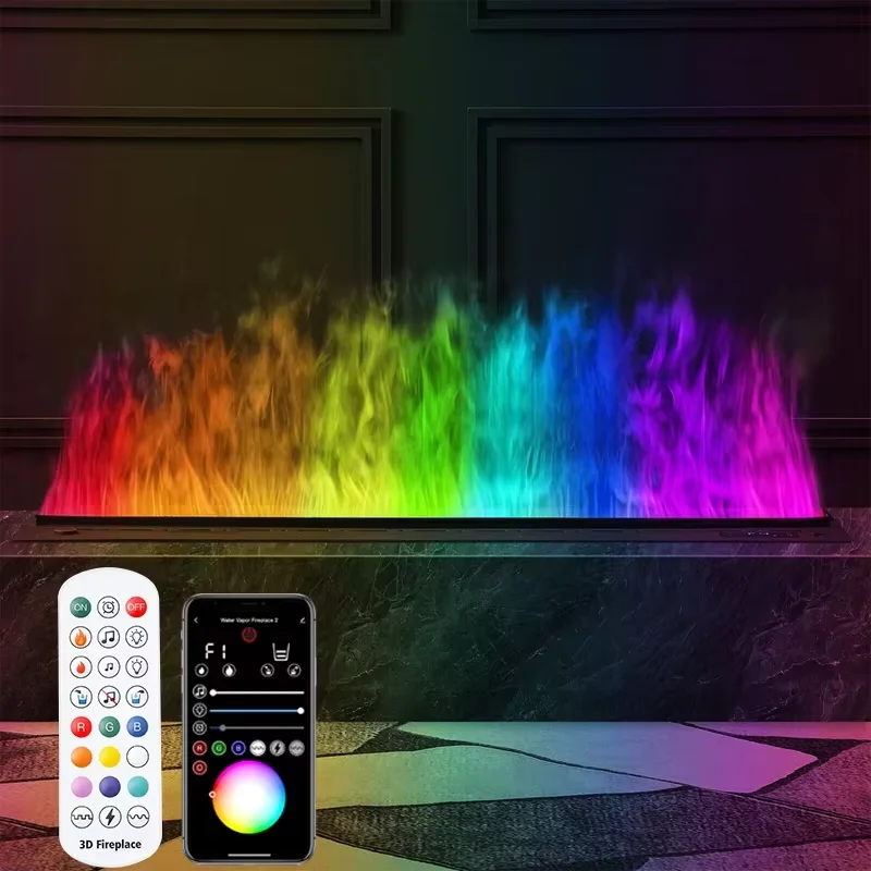 원격 제어 안개 벽난로 다채로운 불꽃 생태 실내 가습기 TV 장식품 화재 위험 없음 스마트 전기 3D 물 증기 벽난로