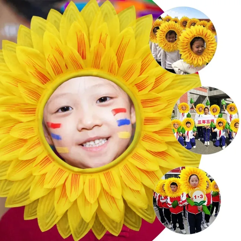 Sunflower Head Set 1set Children Dance Show Face Games Opening Ceremony Entrance Props Sun Face Set Cosplay sunflower head set