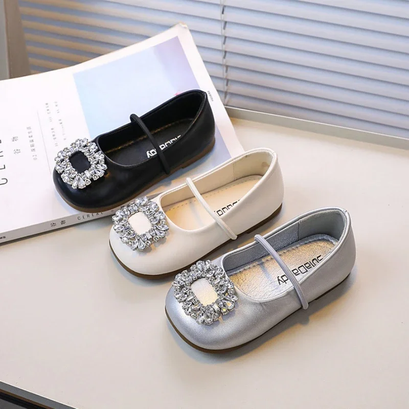 Girls Shoes Girls Princess Leather Shoes Luxury Rhinestone Kids Ballet Shoes Fashion Shallow Non-slip Children's Flats for Party Wedding leather shoes girls flats