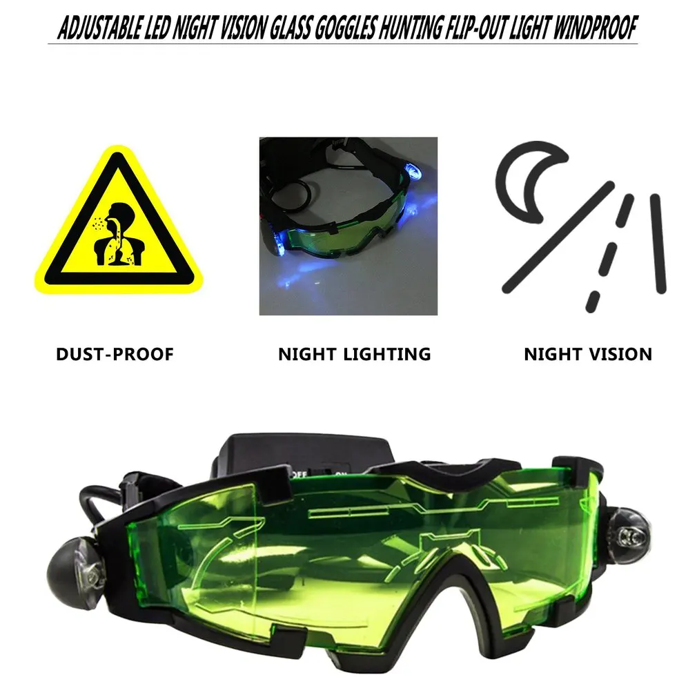 Adjustable LED Night Vision Glass Goggles Motorcycle Motorbike Racing Hunting Glasses Eyewear With Flip-out Light Windproof night vision sunglasses safety goggles