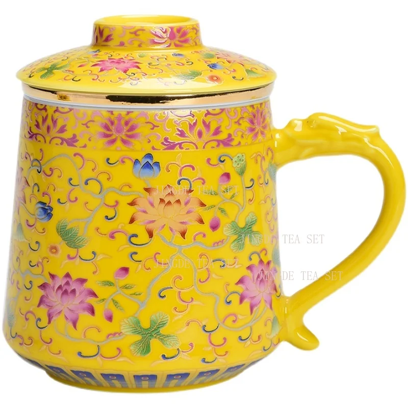 420ml Ceramic covered Mark tea separation enamel colored water cup high-end office tea cup