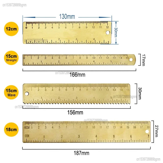 12cm 15cm 18cm Double Scale Metal Brass Straight Ruler CM Inch