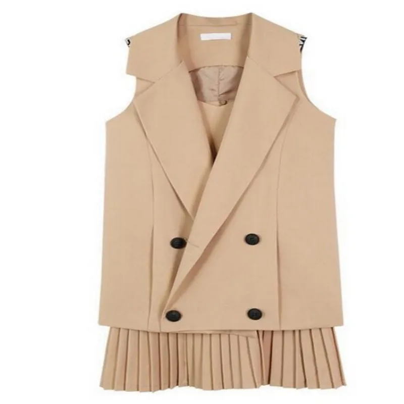 Spring Summer 2024 Medium Long Suit Vest Coat+pleated Suspender Dress Fashion Suit Women's Leisure Two-piece Set Two Piece Dress