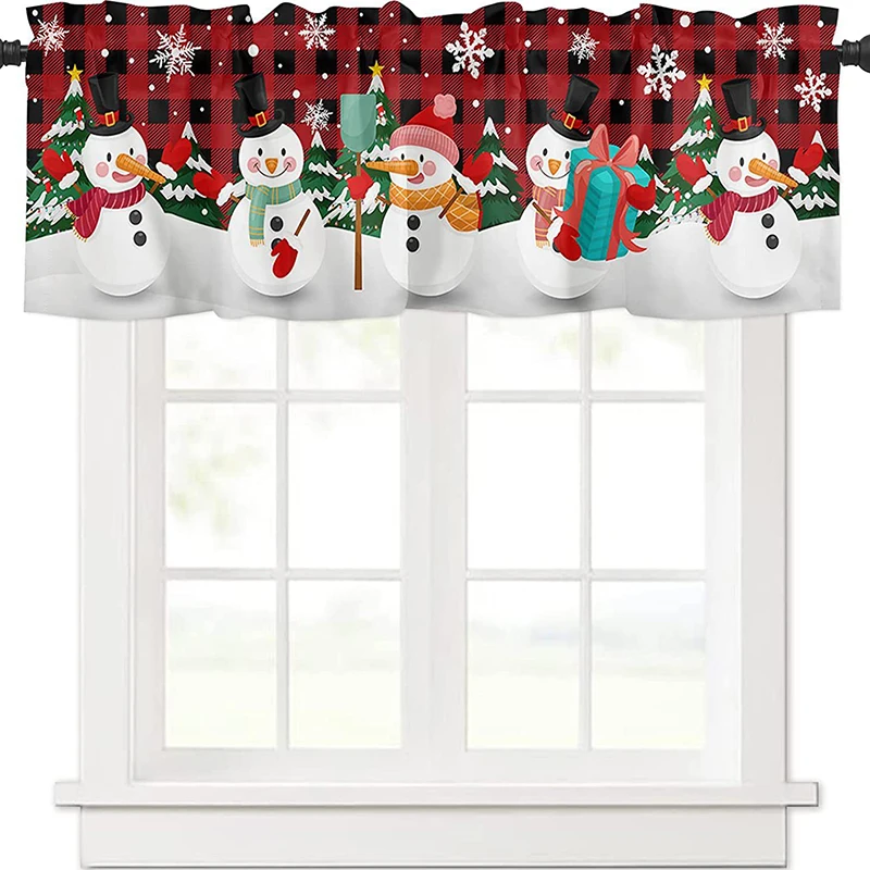 ChristmasWindowCurtainPartitionShortHalfCurtainSantaSnowman