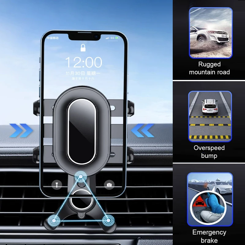 Black ABS Car Air Vent Phone Holder with Flexible Adjustment