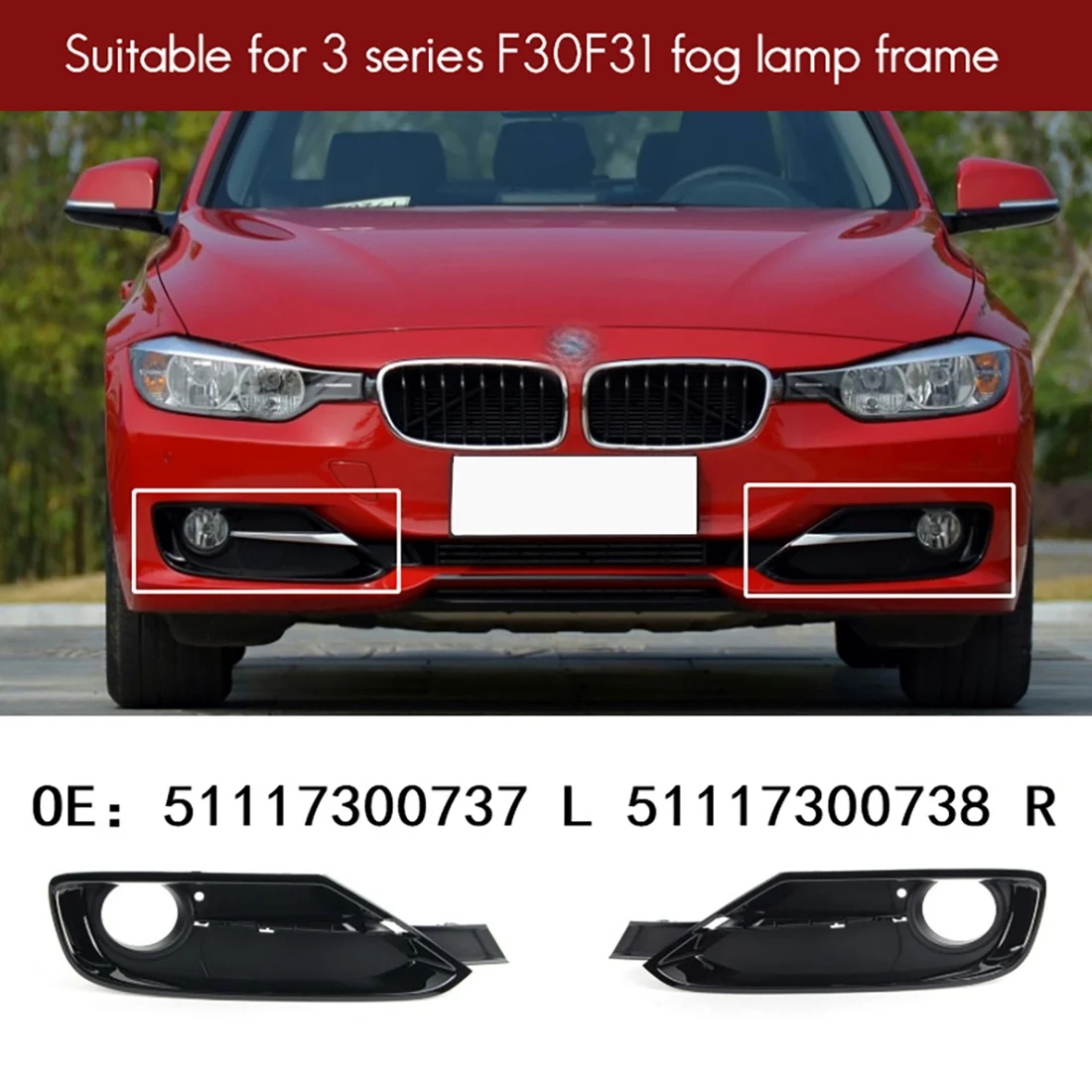 Car Front Bumper Fog Light Cover Trim for-BMW F30 F31 F34 F35 316I 320I 328I 335I 51117300738 1