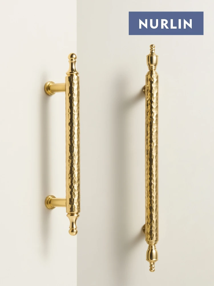 Nurlin Solid Brass Handmade Hammer Pattern Móveis Alças Puxadores de Gabinete Porta Gavetas e Vestiários Puxadores