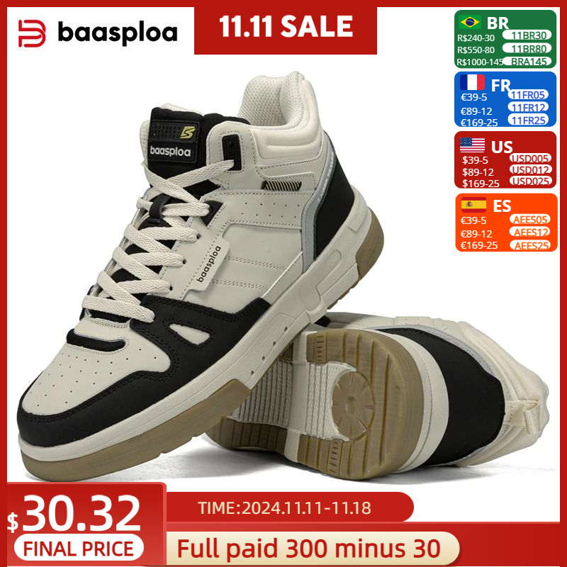 Baasploa Men Winter Sneakers Casual Skateboard Shoes for Men Waterproof Plush Warm Cotton Shoes Non-Slip Outdoor Male Sneakers