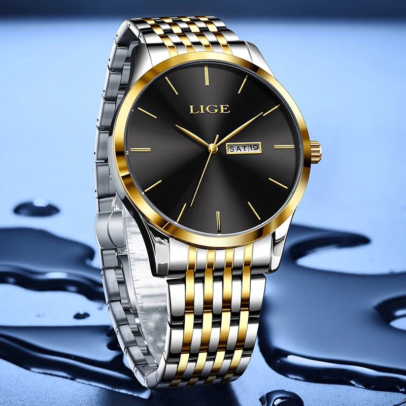 LIGE Fashion Luxury Quartz Man Watch Stainless Steel Band Business Watch for Men Simple Casual Waterproof Week Wristwatch Clocks