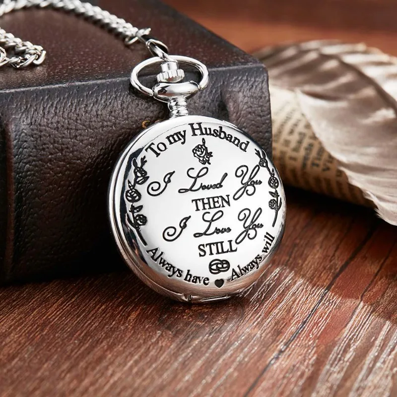 Desktop clock 1PC Random To My Husband Pocket Watch Chain Necklace Flip Watches Men Valentine's Day Gift Clock