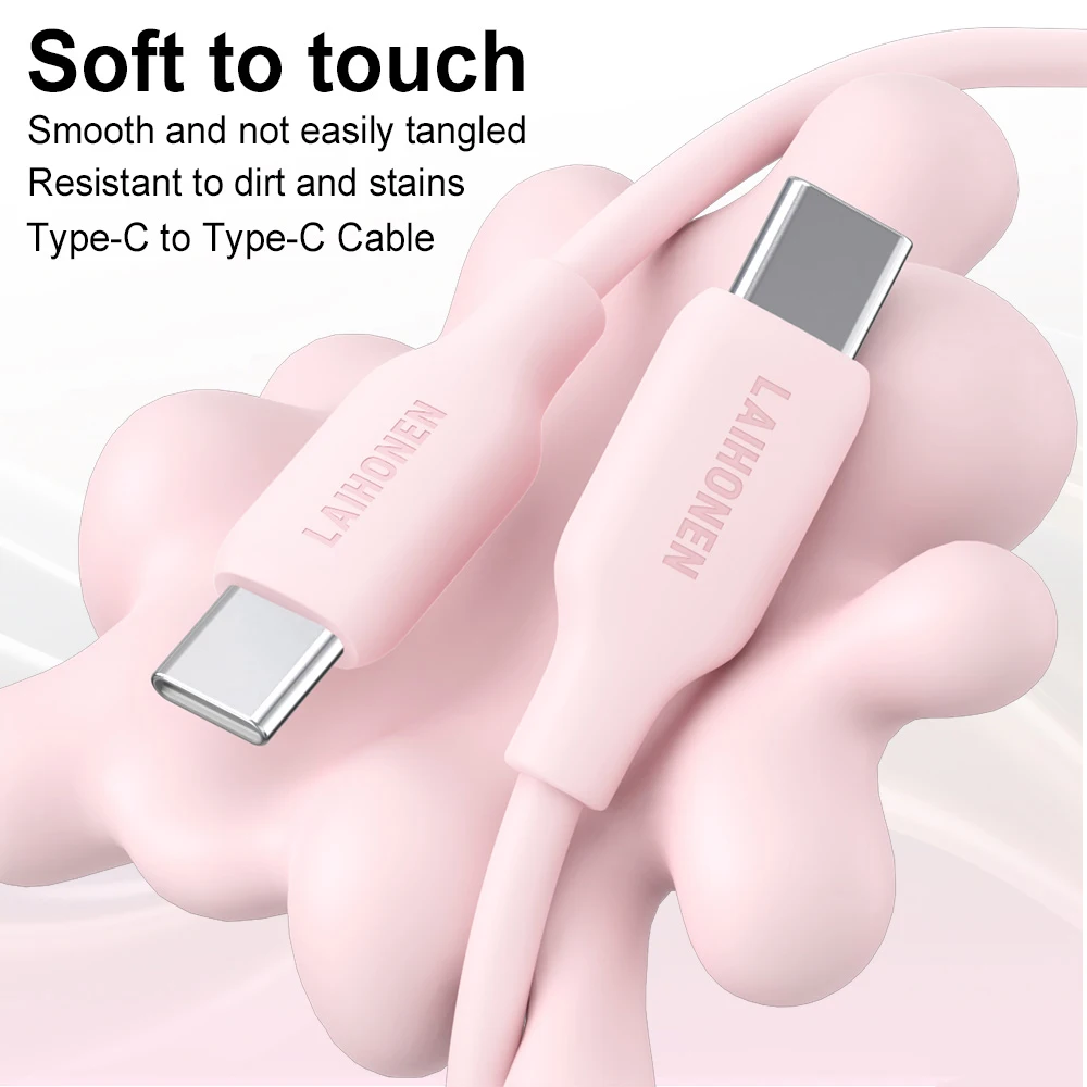 LAIHONEN 60W Cherry Pink Silicone USB-C to C Charging Cable, 3.3FT