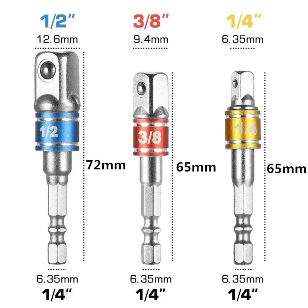 Impact Driver Socket Extension Adapter Extended Converter Power Drill Hex To High Speed Nut Male Square Wrench 1/4 3/8 1/2 2