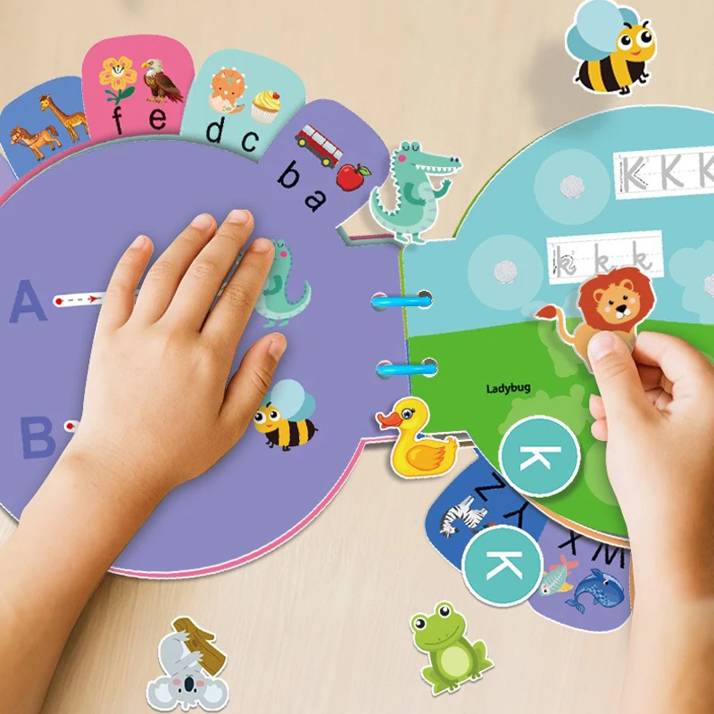 Interactive English Letter Learning Book: Reusable Velcro Quiet Activity Book