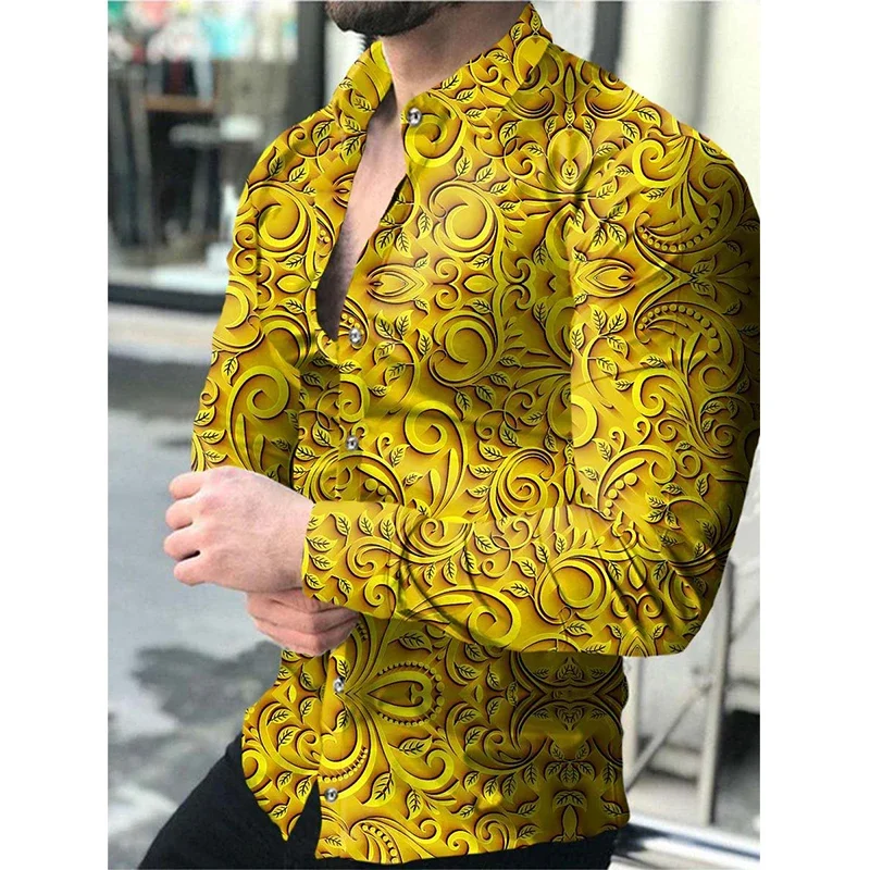 Men's shirts Turn-down Collar Buttoned Oversized Hawaiian shirt man Casual Coconut Tree Print Long Sleeve Tops Men's Clothing